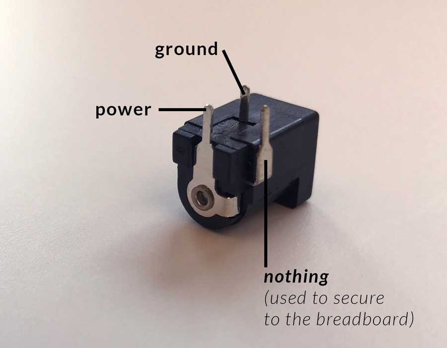 barrel jack to breadboard connector